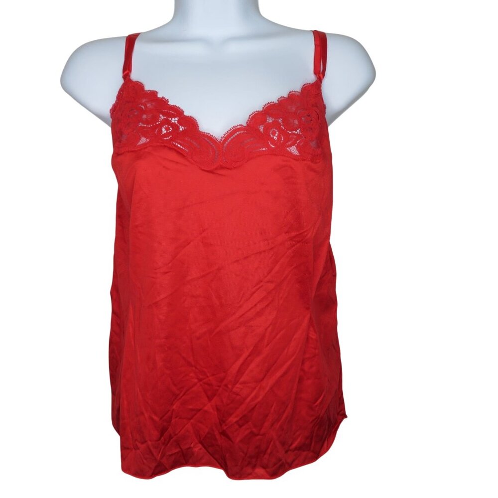 Vanity Fair Red Nylon Lace Trim Camisole Tank Top Size 36 Med Vintage USA Made